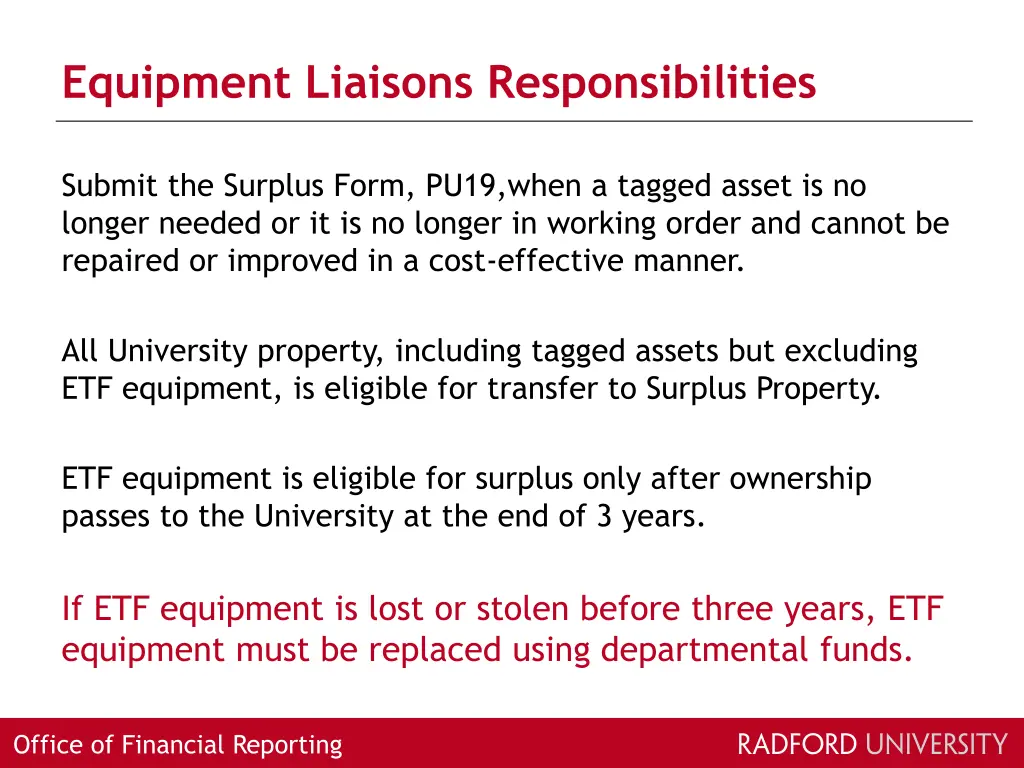 equipment liaisons responsibilities