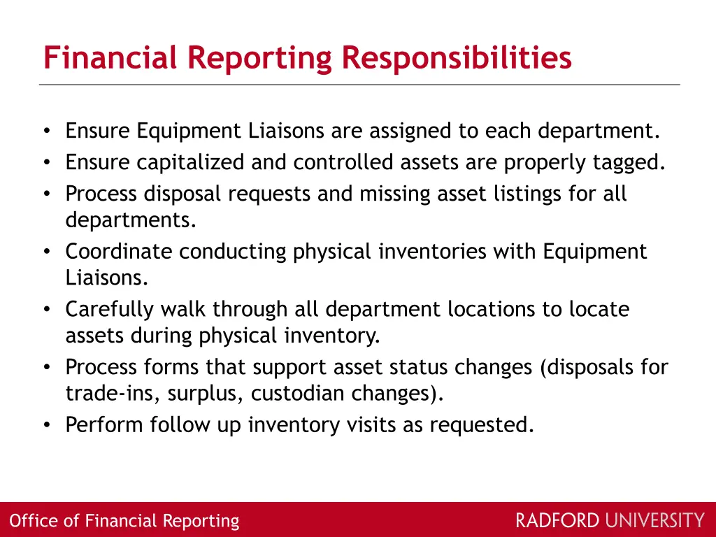 financial reporting responsibilities