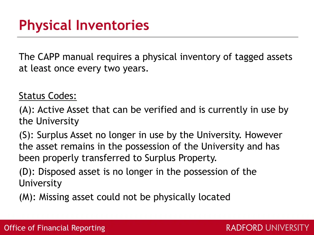 physical inventories