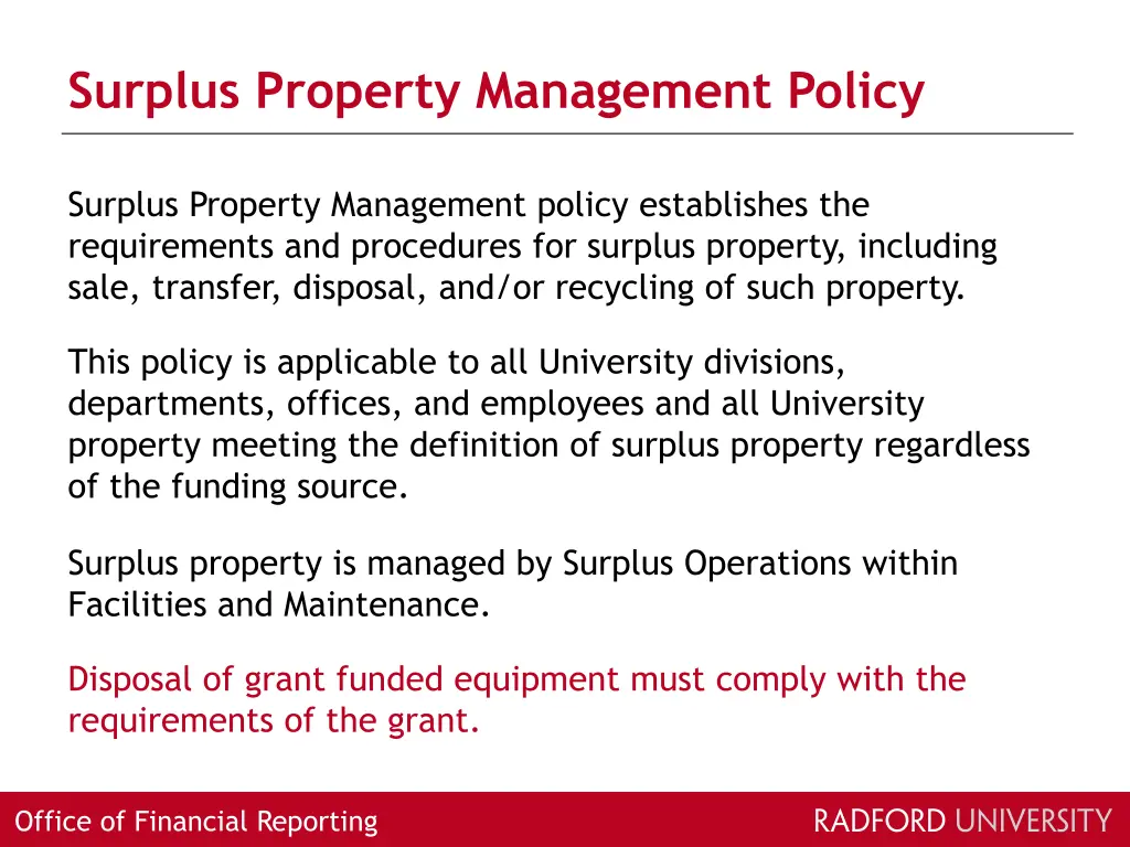 surplus property management policy