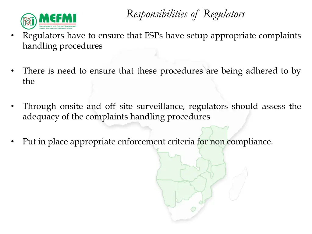 responsibilities of regulators