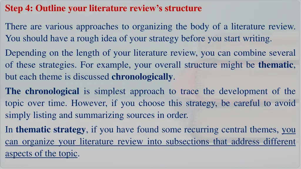 step 4 outline your literature review s structure