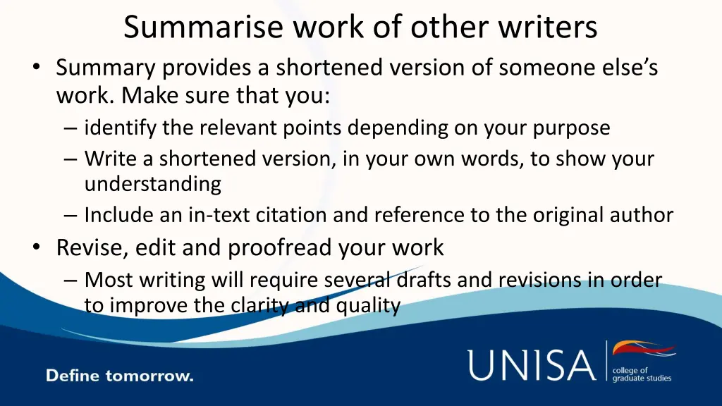 summarise work of other writers summary provides