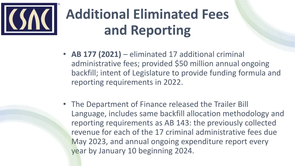 additional eliminated fees and reporting