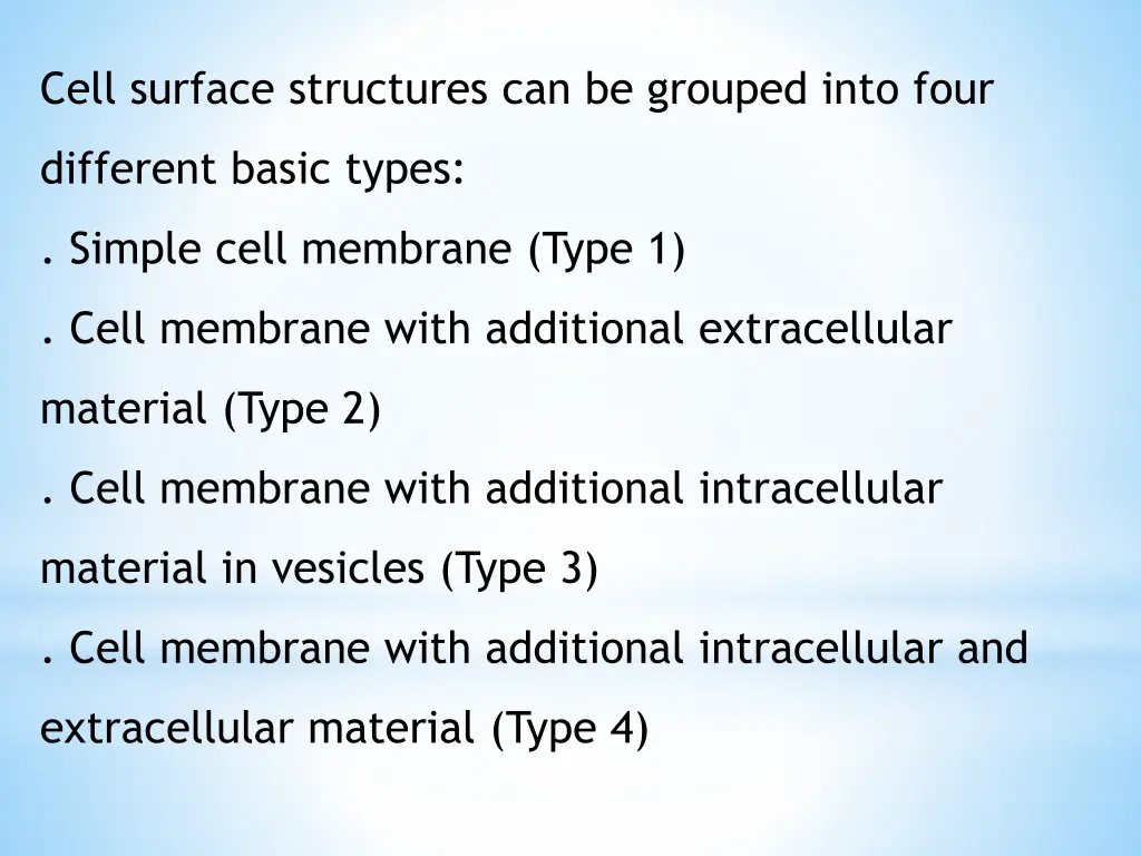 cell surface structures can be grouped into four