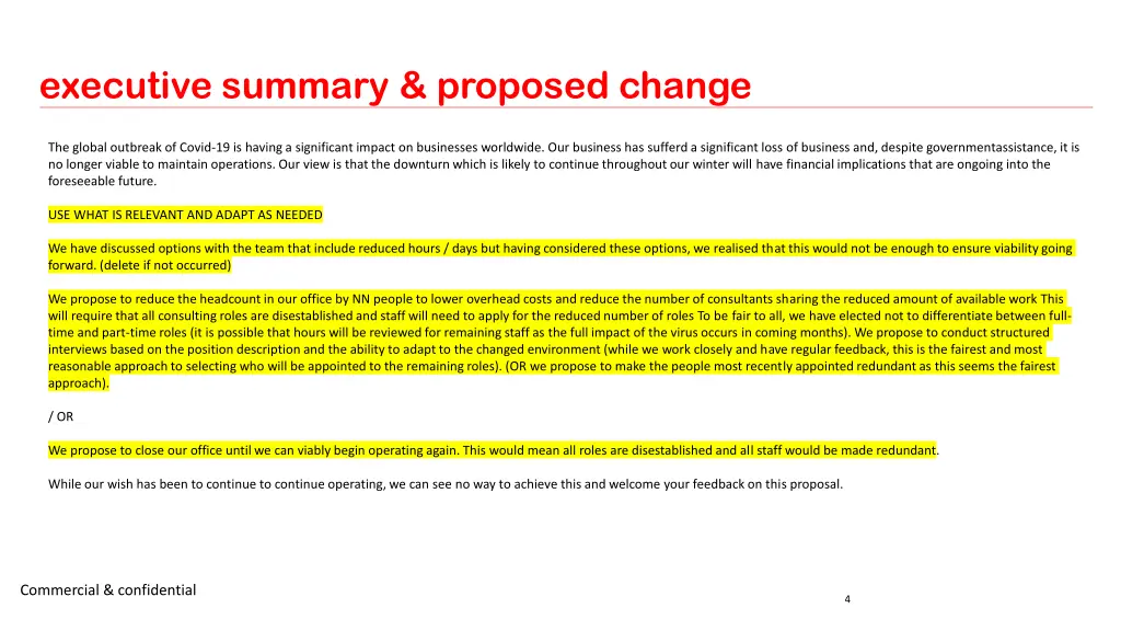 executive summary proposed change