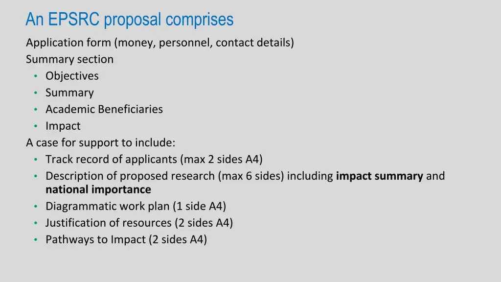 an epsrc proposal comprises