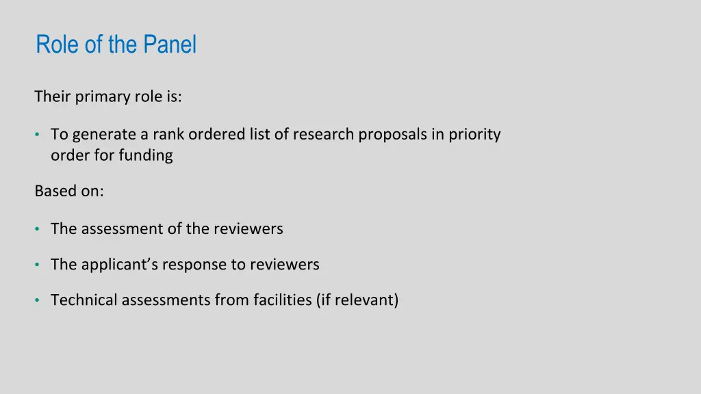 role of the panel