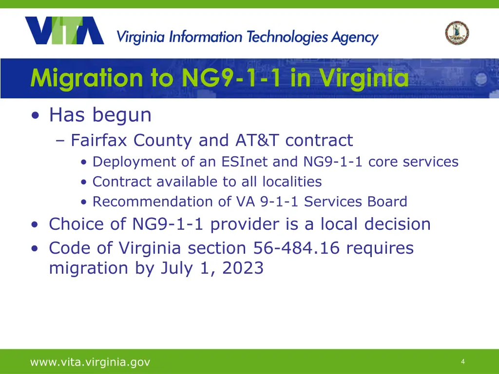 migration to ng9 1 1 in virginia