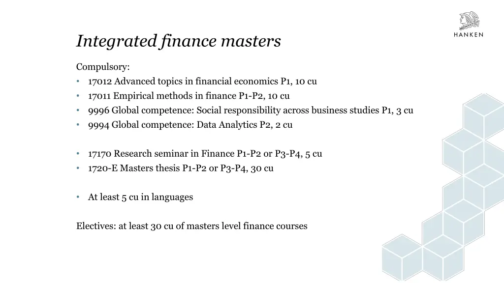 integrated finance masters