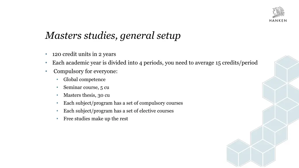 masters studies general setup