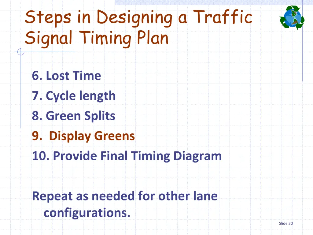 steps in designing a traffic signal timing plan 12