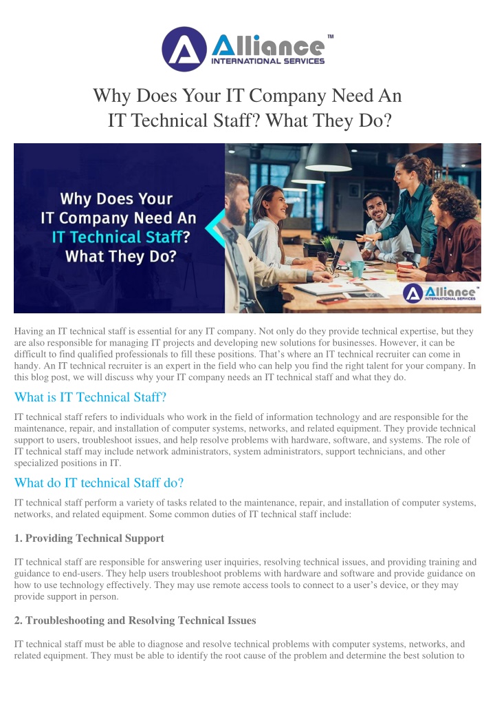 why does your it company need an it technical