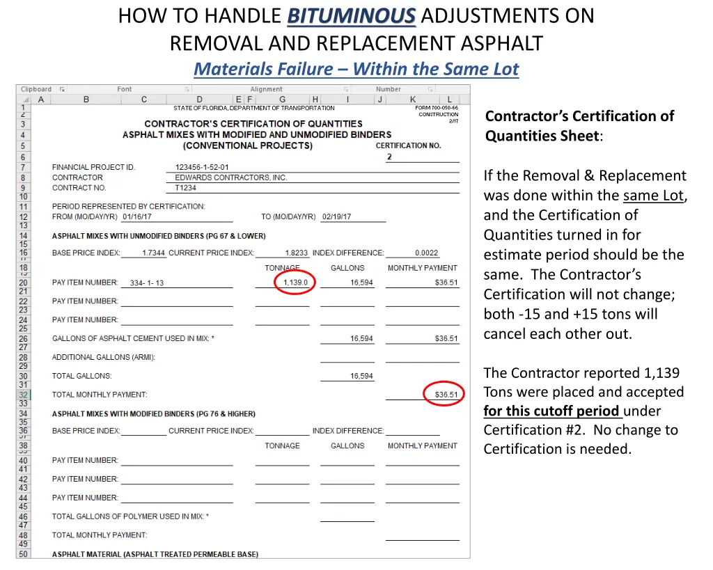 how to handle bituminous adjustments on removal