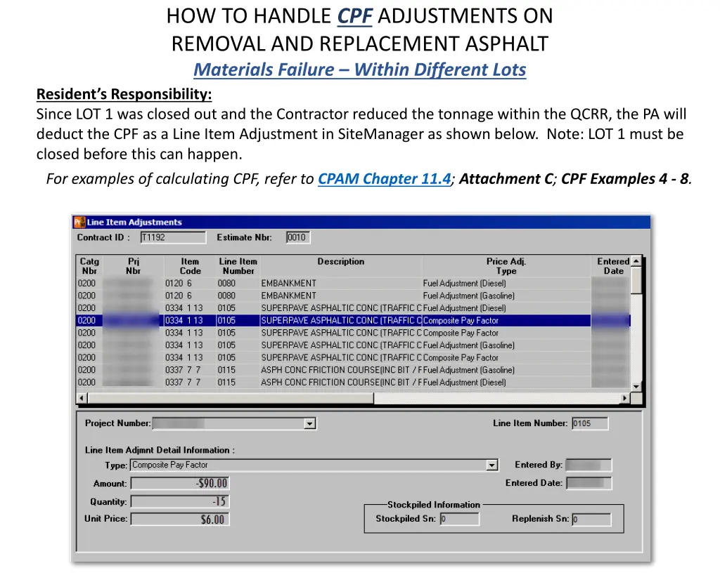 how to handle cpf adjustments on removal