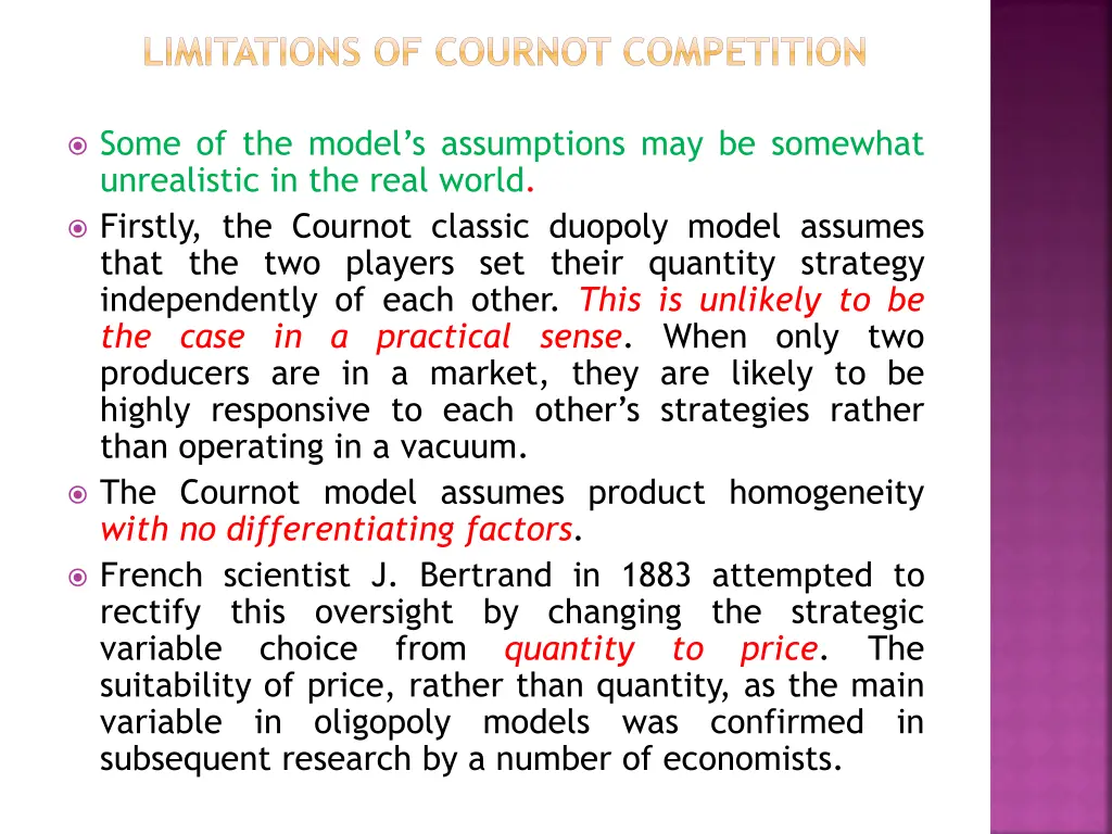 limitations of cournot competition