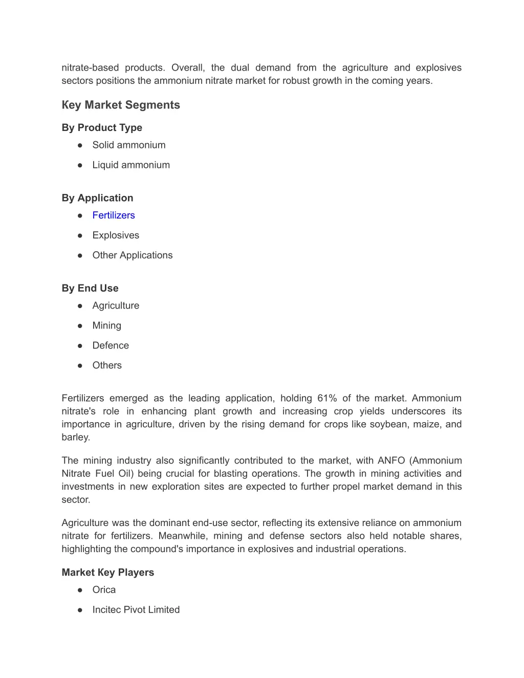 nitrate based products overall the dual demand