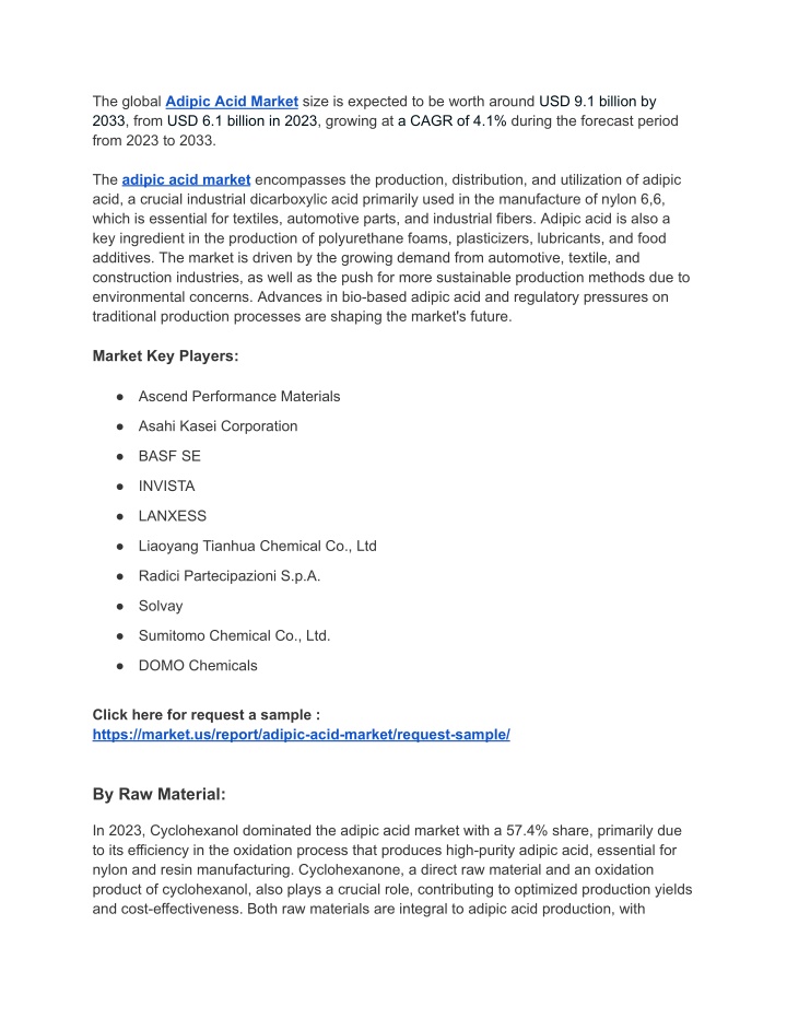 the global adipic acid market size is expected