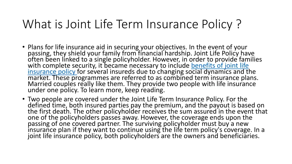 what is joint life term insurance policy