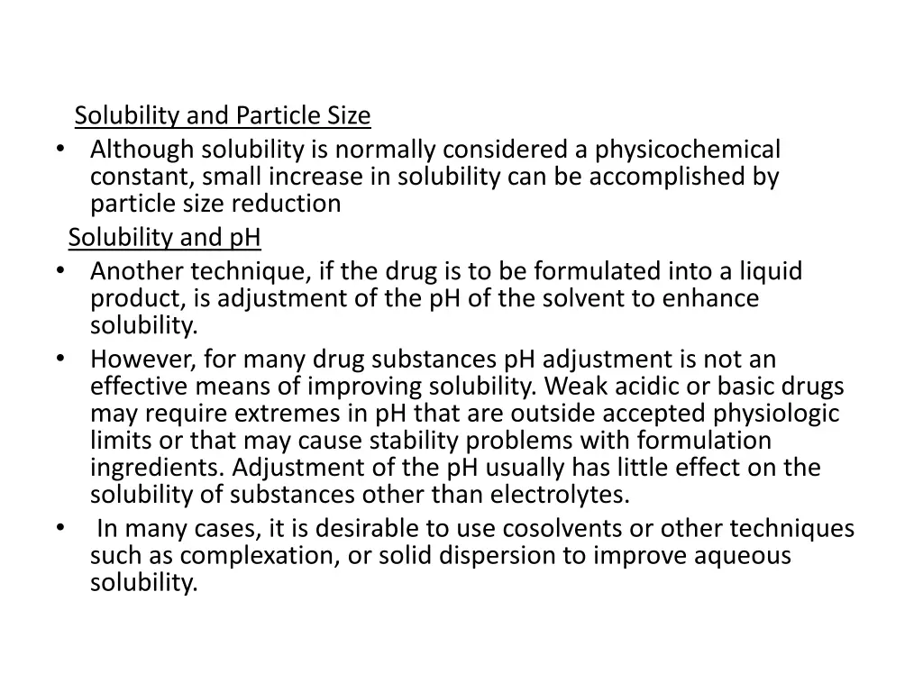 solubility and particle size although solubility