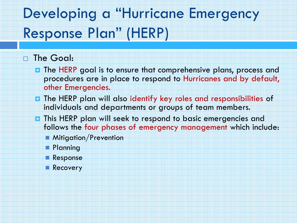 developing a hurricane emergency response plan