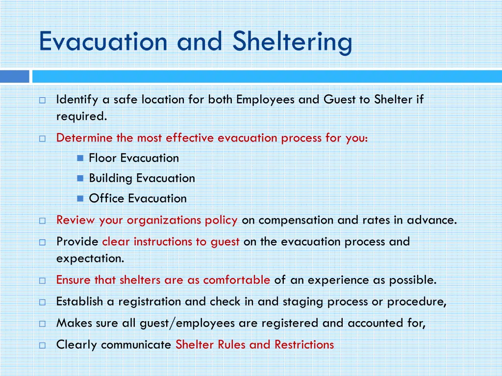 evacuation and sheltering