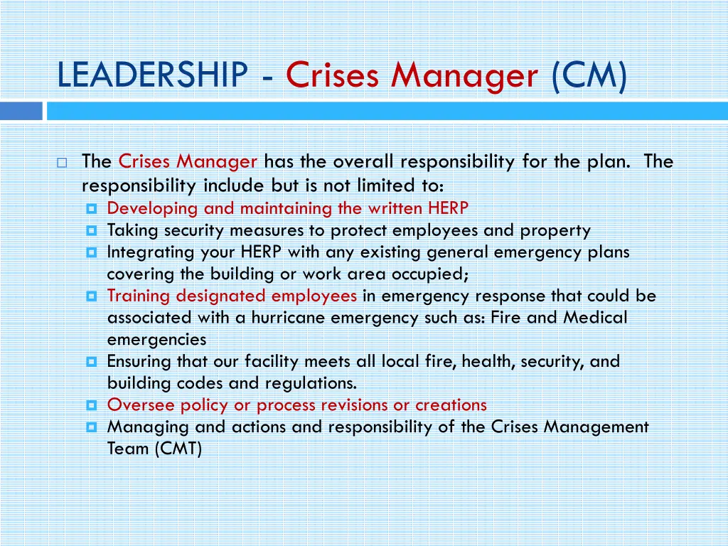 leadership crises manager cm