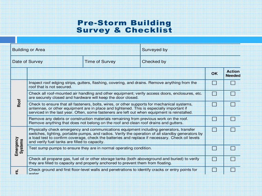 pre storm building survey checklist