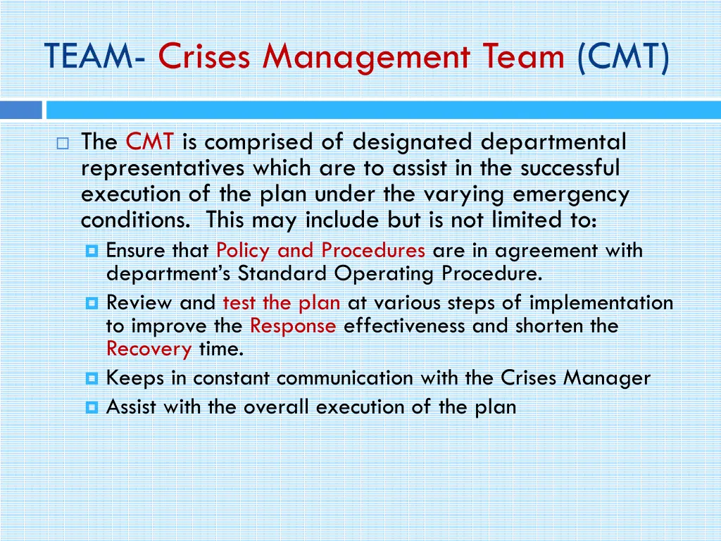 team crises management team cmt