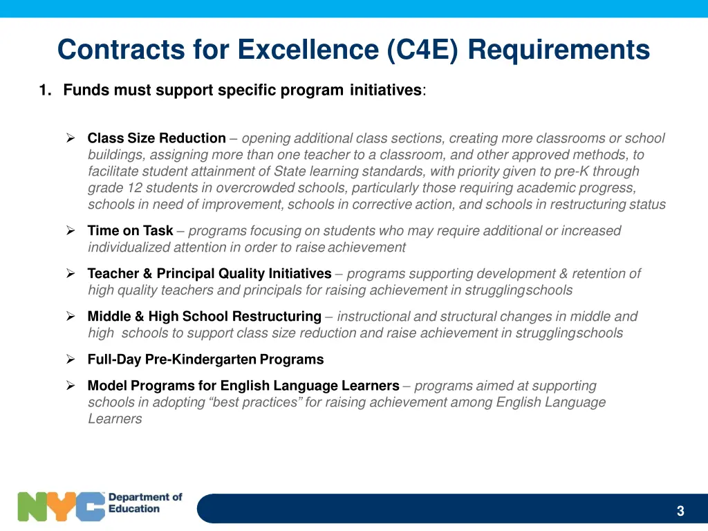 contracts for excellence c4e requirements