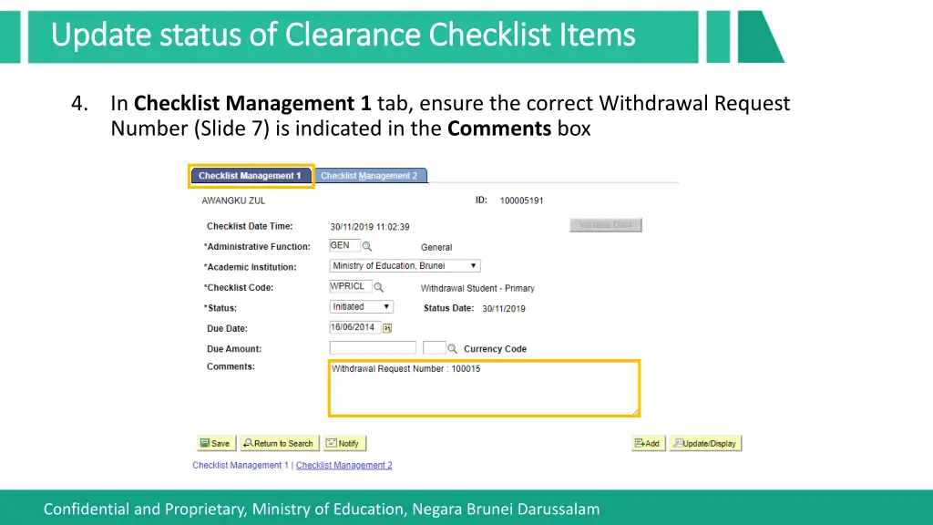 update status of clearance checklist items update 1