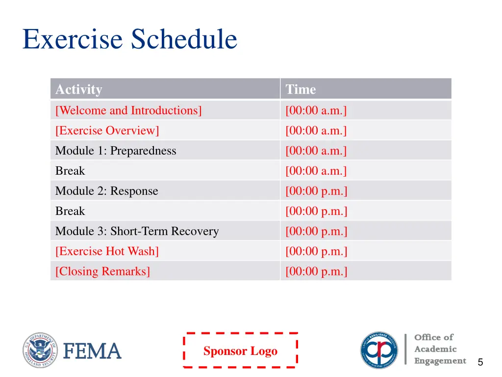 exercise schedule