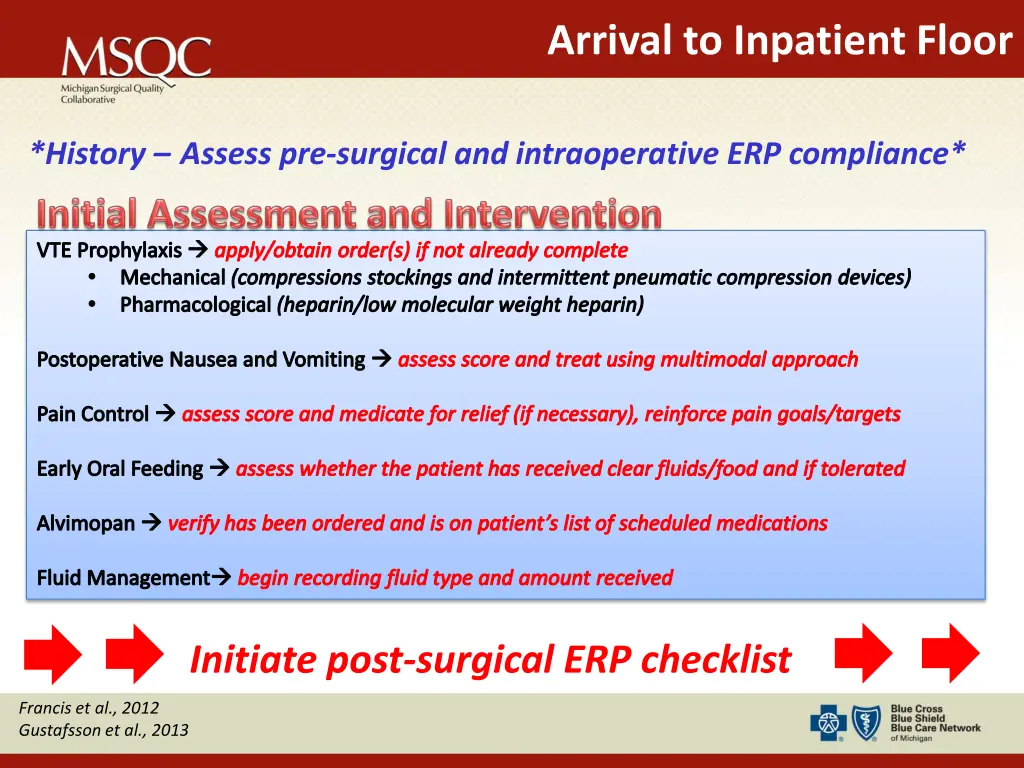 arrival to inpatient floor