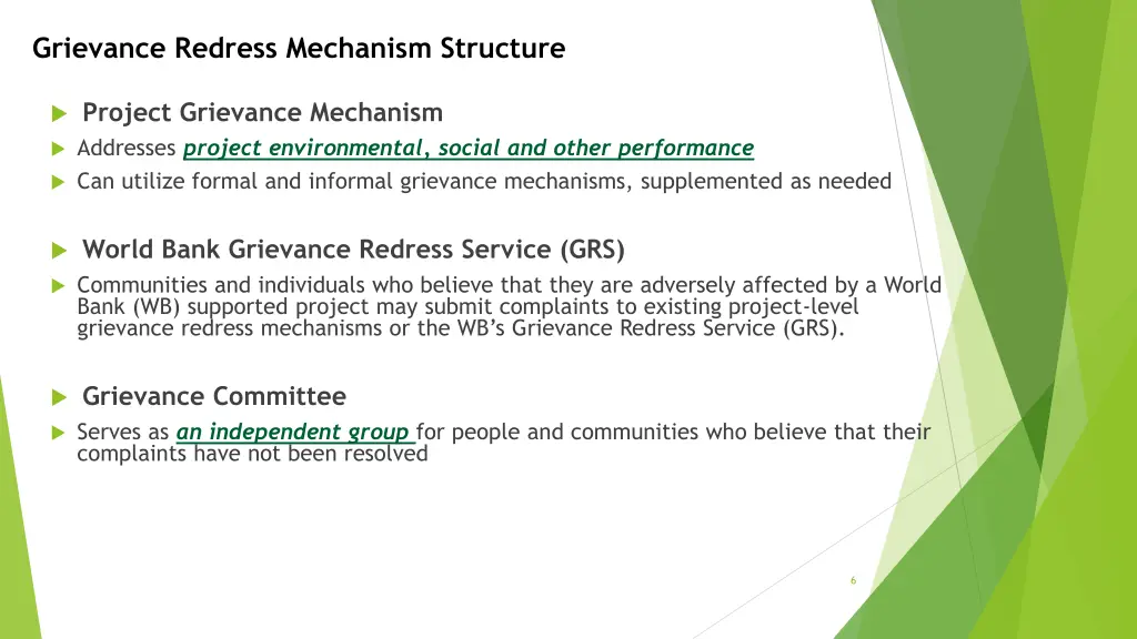 grievance redress mechanism structure