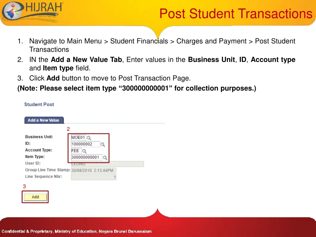 post student transactions