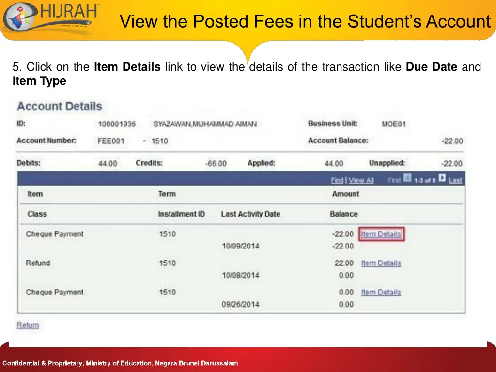 view the posted fees in the student s account 2