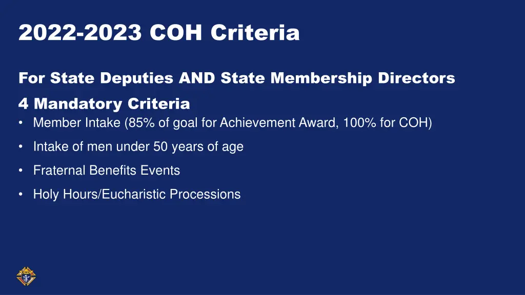 2022 2023 coh criteria