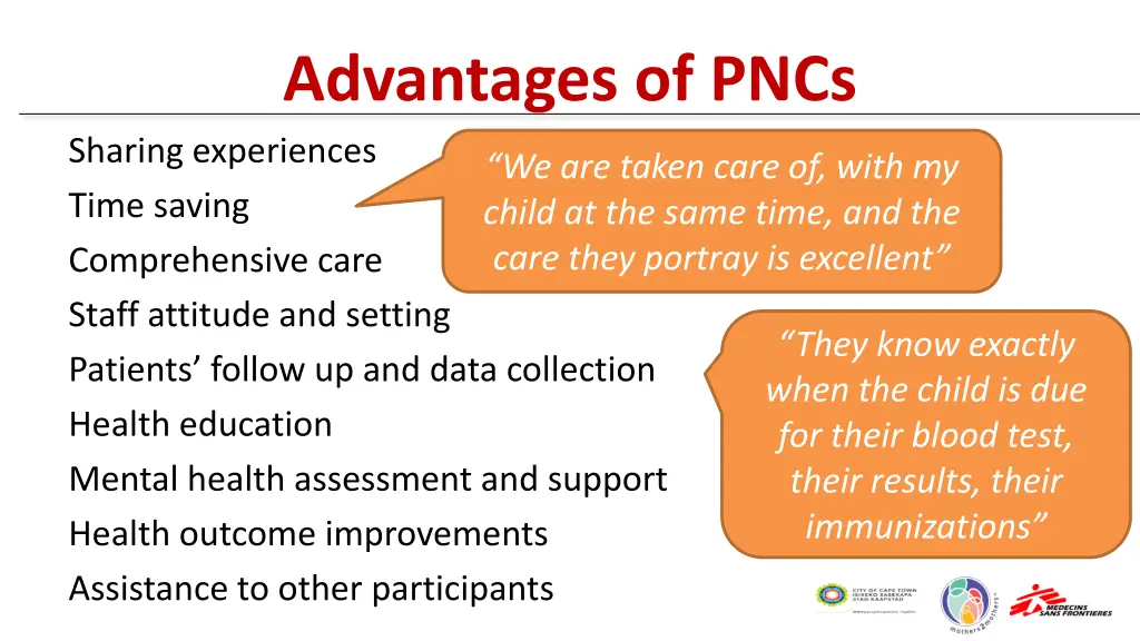 advantages of pncs sharing experiences time