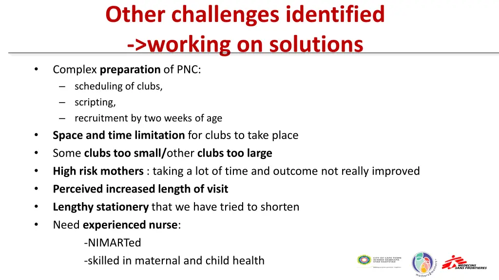 other challenges identified working on solutions