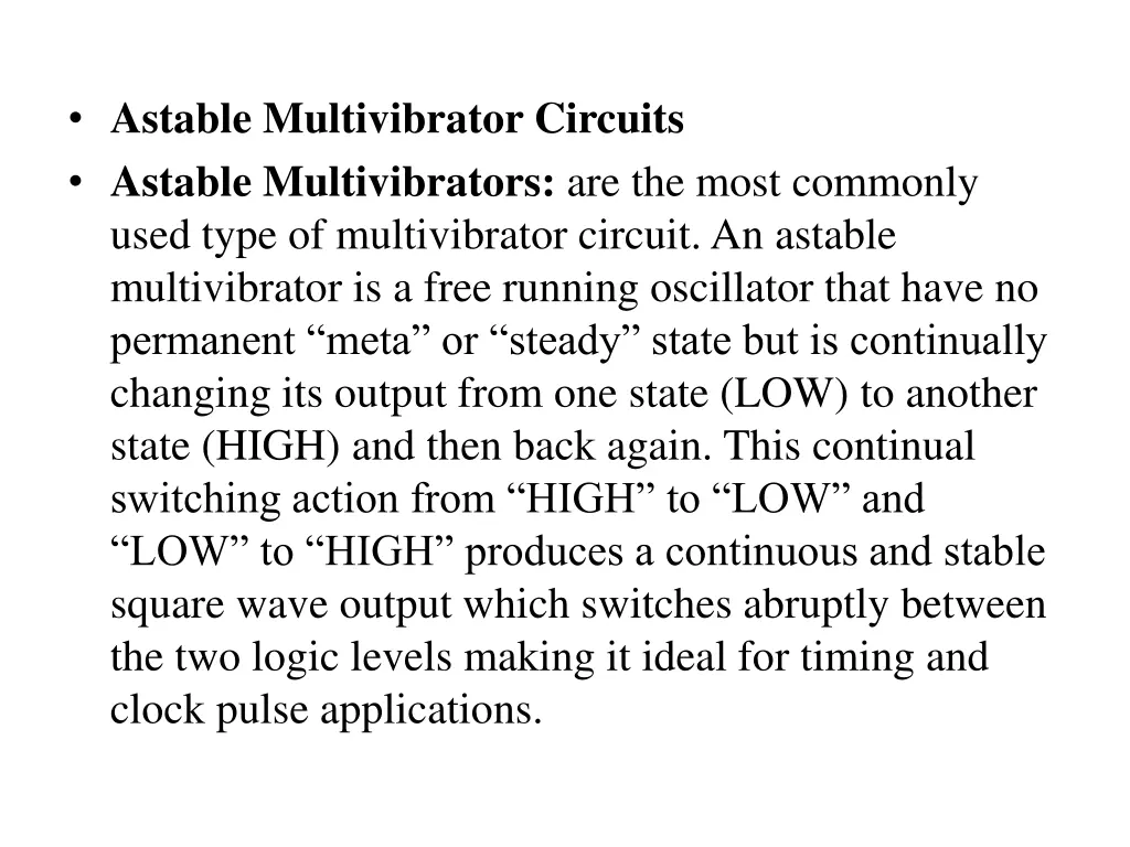 astable multivibrator circuits astable