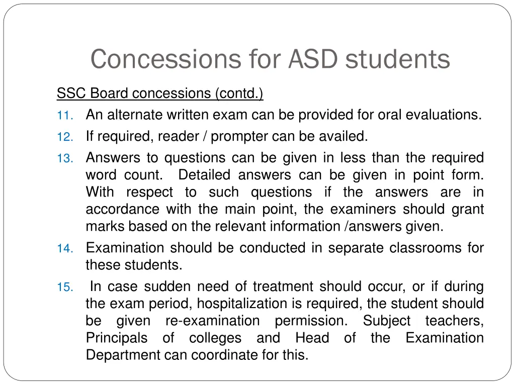 concessions for asd students