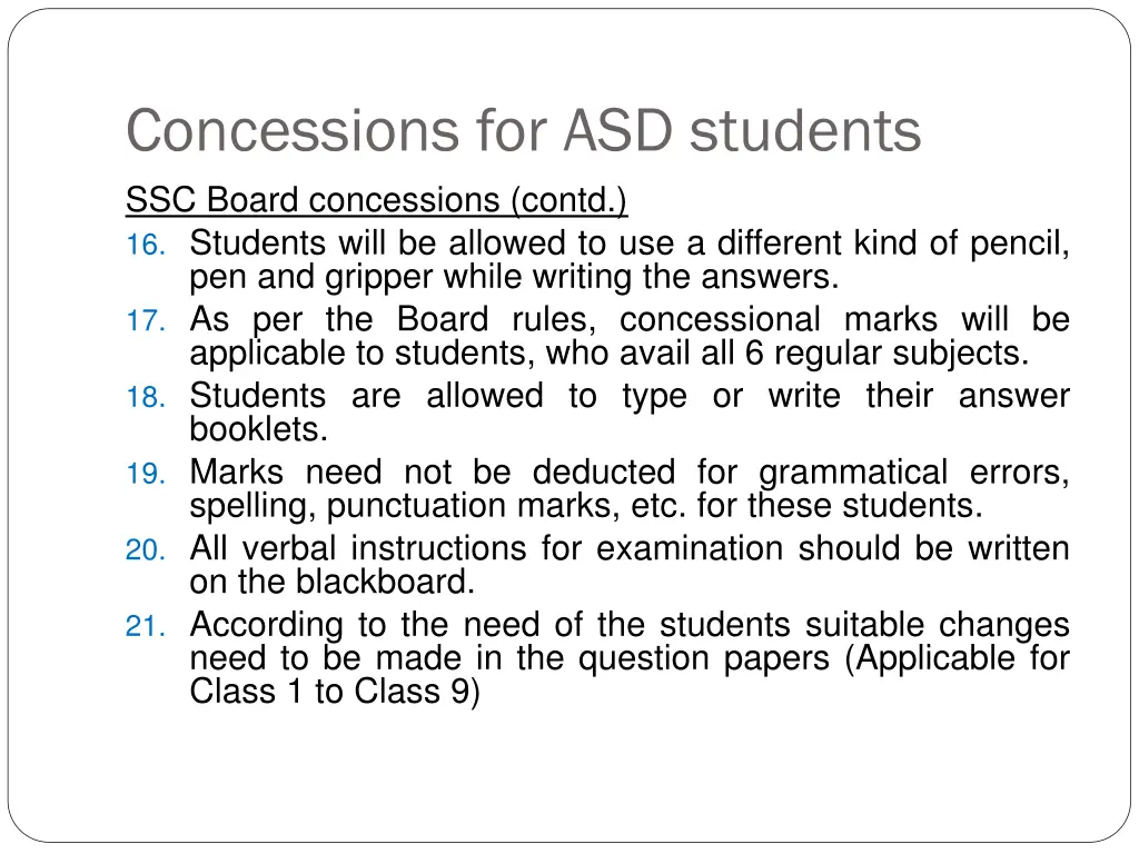 concessions for asd students ssc board 1