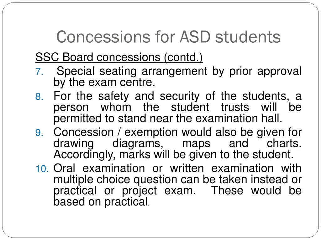 concessions for asd students ssc board