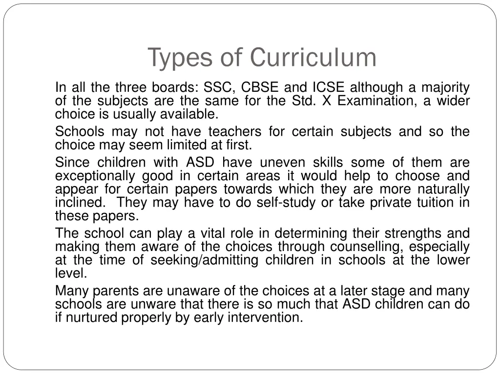 types of curriculum in all the three boards