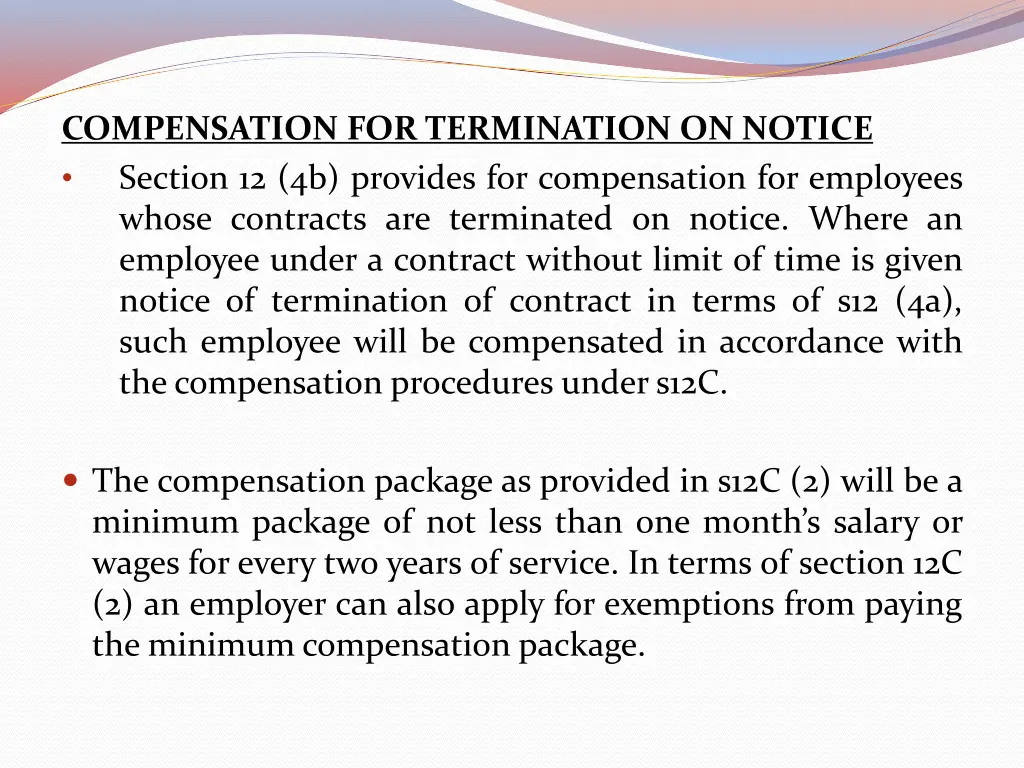 compensation for termination on notice section