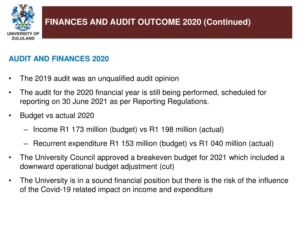 finances and audit outcome 2020 continued 2