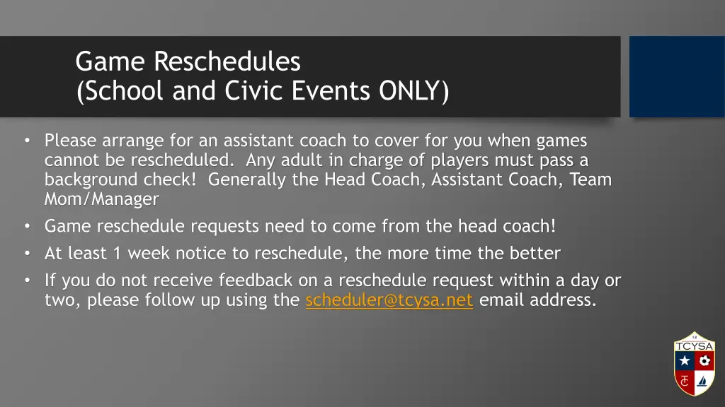 game reschedules school and civic events only