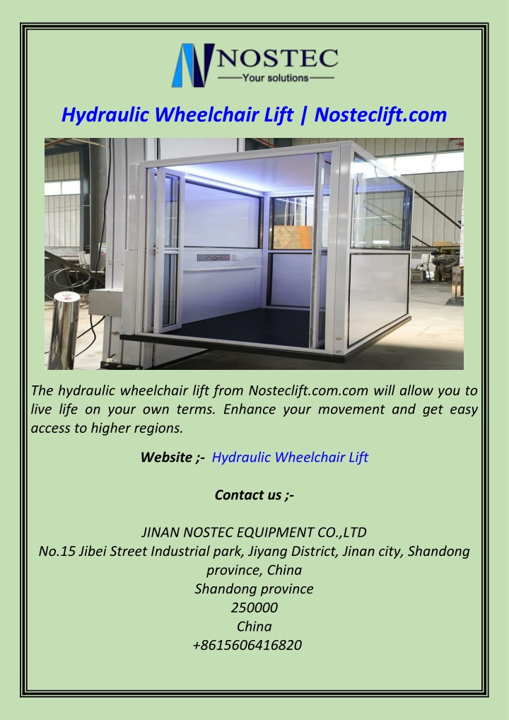 hydraulic wheelchair lift nosteclift com