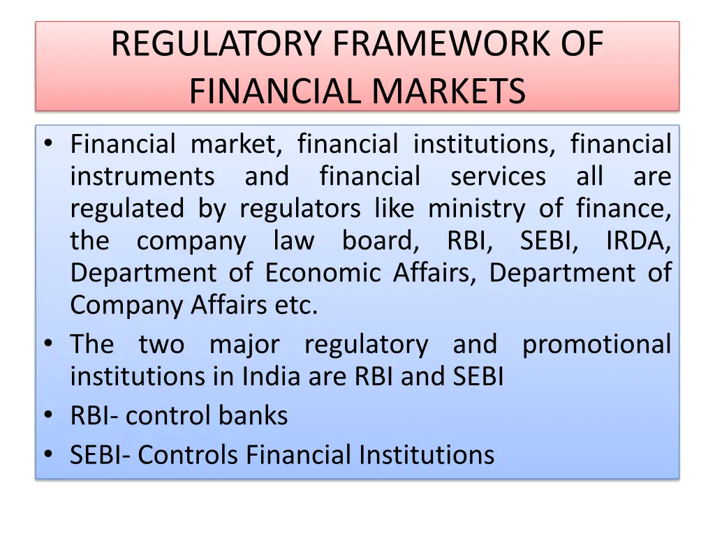 regulatory framework of financial markets