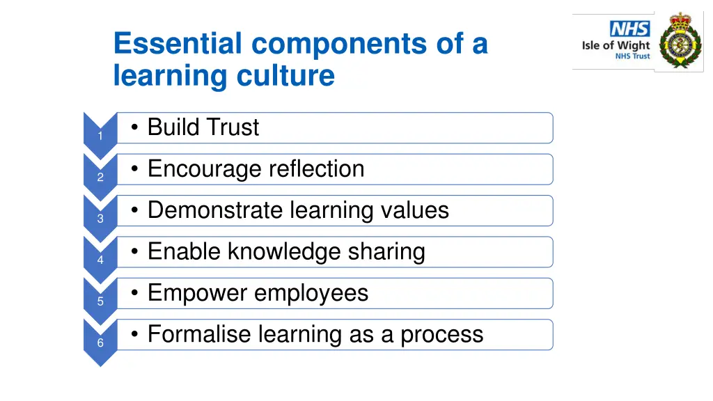 essential components of a learning culture